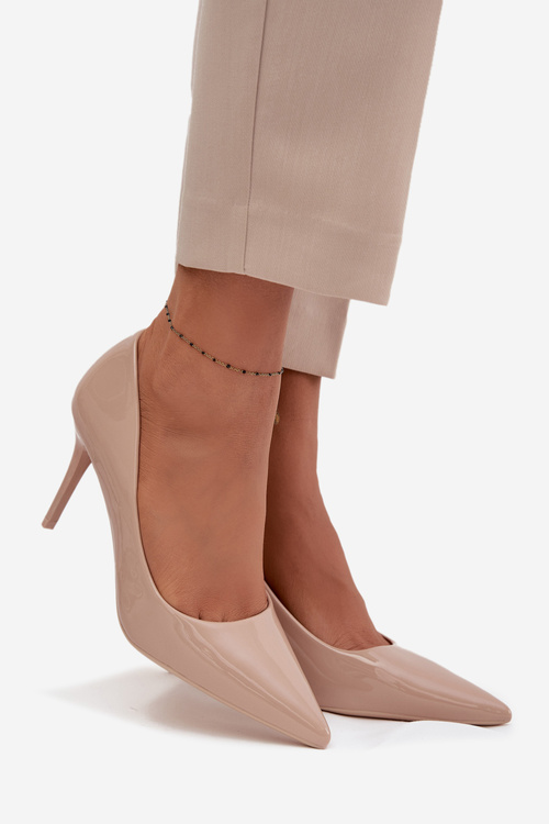 Лаковані Еко Шкіряні Жіночі Туфлі На Високих Каблуках З Вузьким Носком Бежеві Jadira