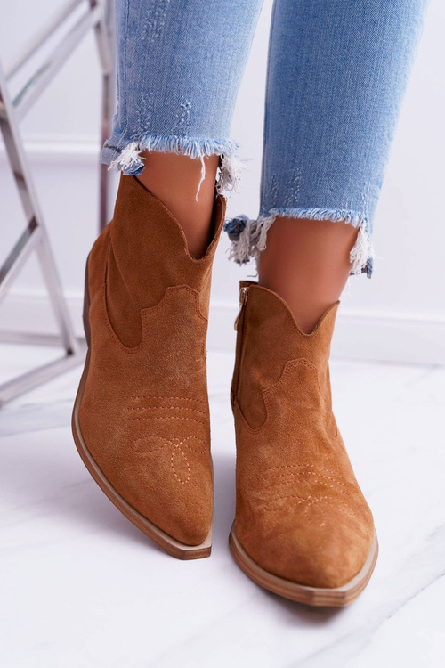 Жіночі весняні шкіряні ковбойські черевики на плоскому каблуці Camel Batty