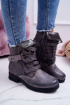 Жіночі ботфорти на плоскій підошві теплого сірого кольору Debra