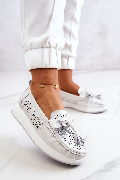 Жіночі ажурні лофери на платформі White Louise