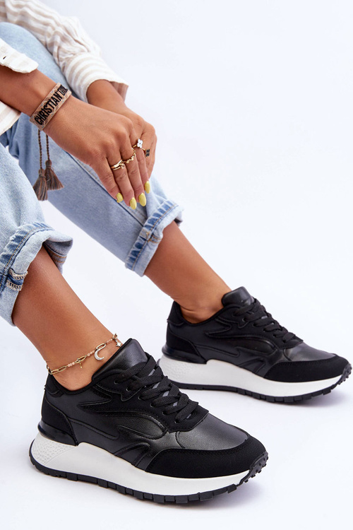 Жіноче спортивне взуття на платформі чорно-білі Henley