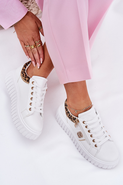 Жіночі Спортивні Черевики На Платформі З Еко Шкіри Пантерні Білі Velionna