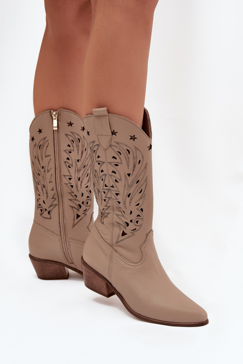 Шкіряні Чоботи З Перфорованою Накладкою Темно-Бежеві Zazoo 3714