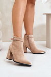 Теплі жіночі ботильйони з гострими носами на каблуці Бежеві Laoreina
