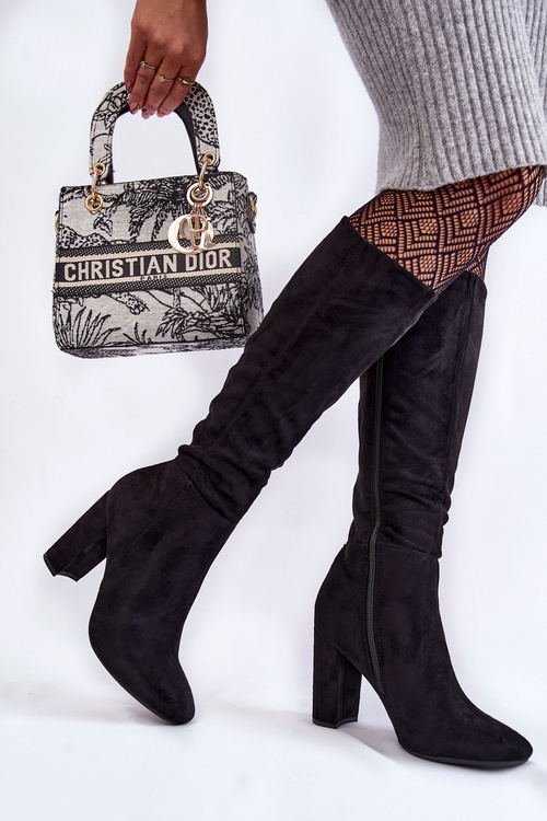 Теплі замшеві чоботи на підборах Чорні Obsessive