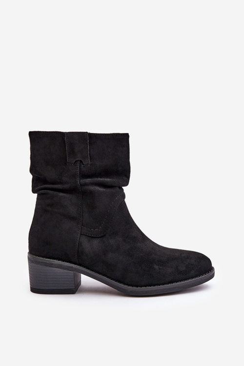 Теплі жіночі ботильйони з присборенным верхом на невисокому каблуці чорні Zinanya