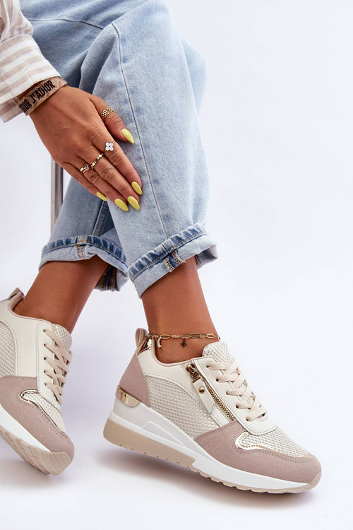 Жіночі кросівки на платформі сиван бежево-білі