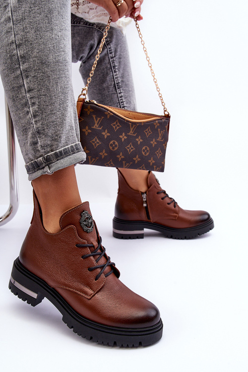 Жіночі шкіряні чоботи на плоскому каблуці коричневого кольору Charline