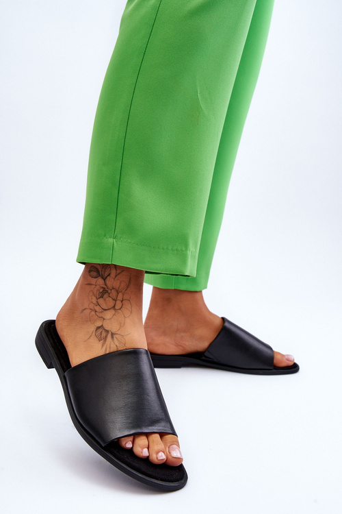 Жіночі шкіряні гладкі тапочки Black Cerise