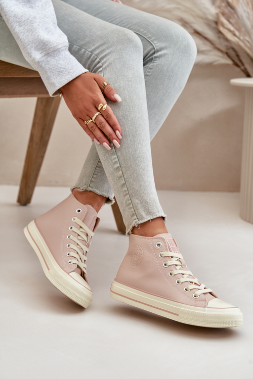 Жіночі утеплені кросівки з еко шкіри рожеві Big Star OO274933