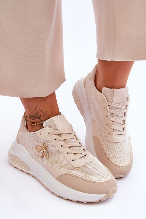 Блискуче спортивне взуття з декором Beige Seneca