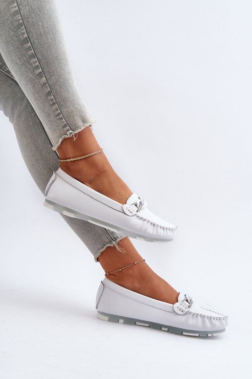 Білі жіночі шкіряні мокасини з декором S.Barski LR339