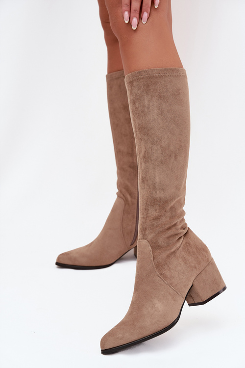 Жіночі чоботи на низькому каблуку з еко замші Sergio Leone KZ212 бежеві