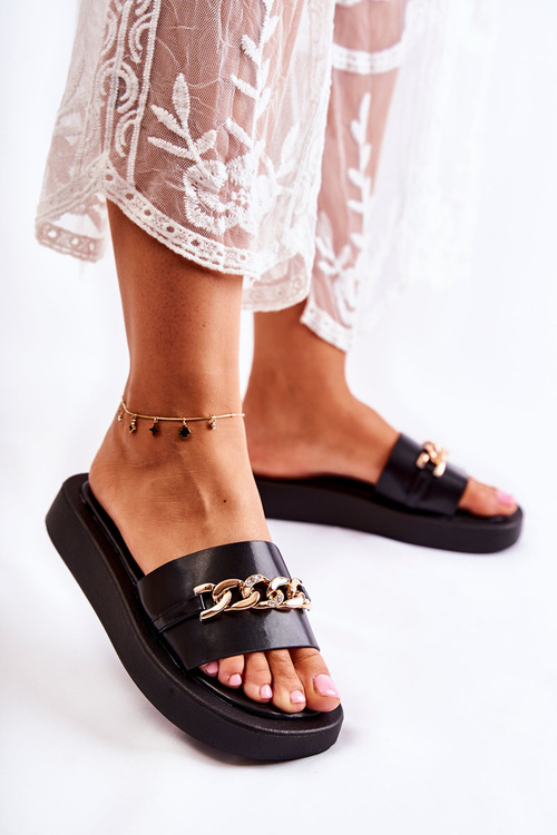 Модні тапочки на ланцюжку Чорні Megosa