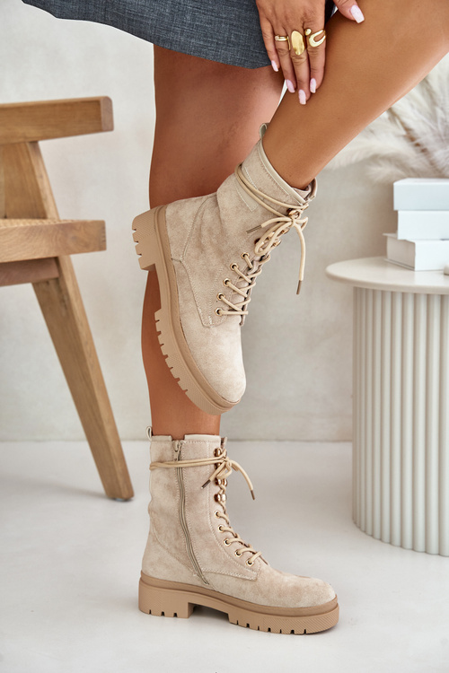 Жіночі робочі черевики на блискавці з еко замші бежеві Savalann