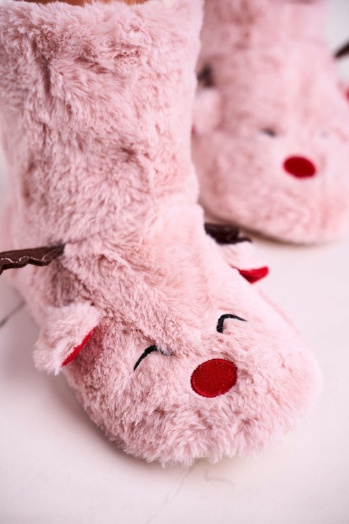 Різдвяні утеплені тапочки з оленями рожевого Рудольфа
