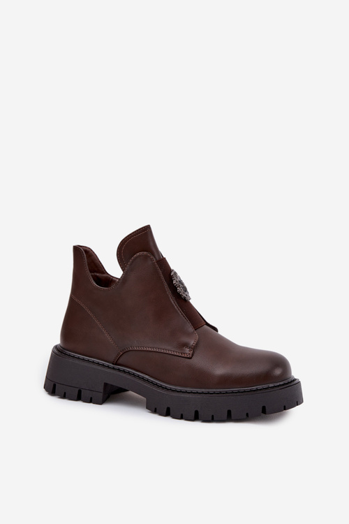 Утеплені Низькі Жіночі Чоботи З Декором На Блискавці Коричневі Lavira