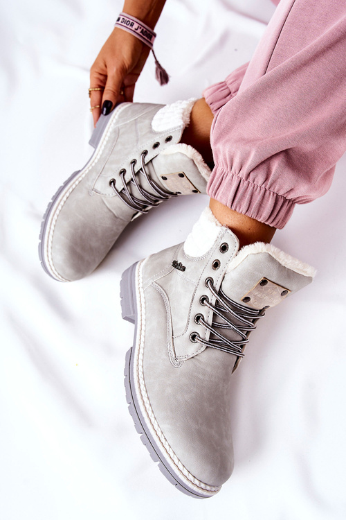 Шкіряні утеплені трепери світло-сірі Laralis