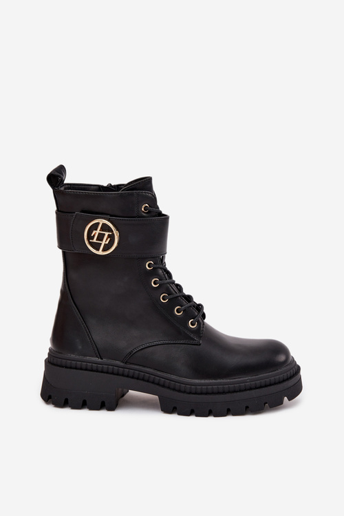 Жіночі Робочі Черевики З Золотим Деталем Утеплені Чорні Fiorena