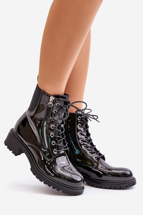 Лаковані робочі черевики з утепленою блискавкою чорного кольору Ravanthia