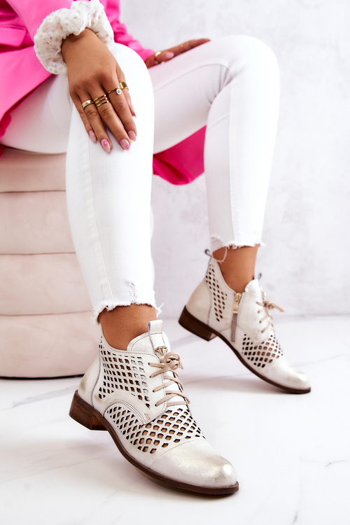 Шкіряні ажурні туфлі Ніколь 2704/004 біло-золоті