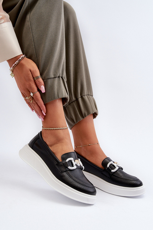 Чорні жіночі шкіряні мокасини на платформі S.Barski LR720