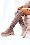 Замшеві ажурні чоботи Світло-коричневі Kallede