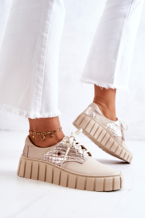 Шкіряні черевики на платформі бежеві Hypnosis