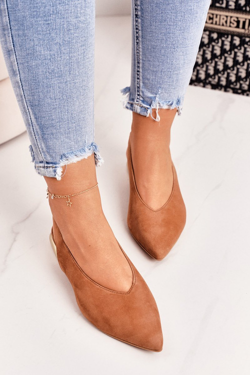 Замшеві балетки на золотому каблуці Laura Messi 2127 Camel