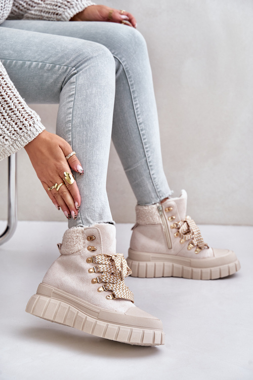 Жіночі утеплені ботильйони на платформі бежеві Alcyhen