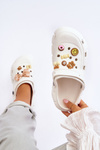 Жіночі поролонові тапочки Crocs з прикрасами білі Marlett