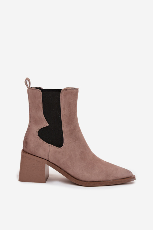 Шкіряні замшеві жіночі чоботи на підборах з підкладкою Artiker 57C0045 бежеві