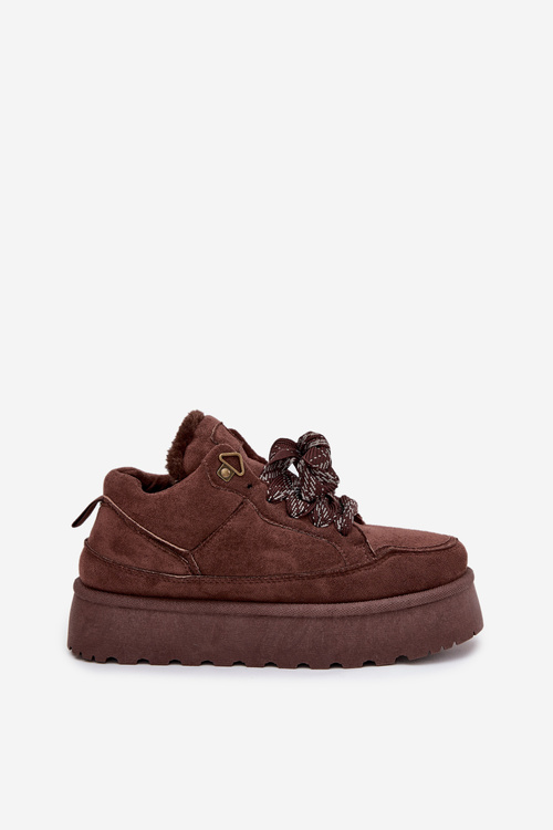 Звязані жіночі зимові чоботи на платформі з хутром коричневі Tavelle