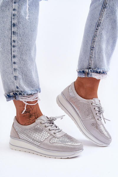 Шкіряне спортивне взуття з перфорацією S.Barski AL22246 Silver