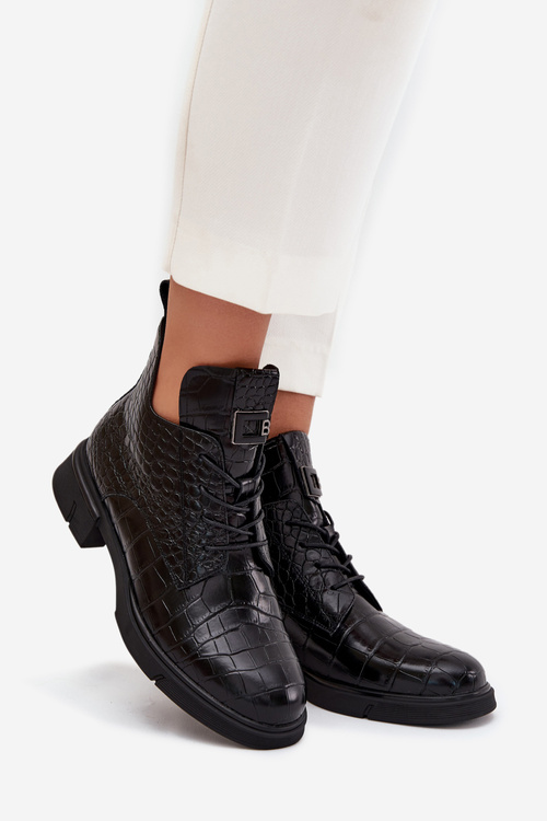 Шкіряні чоботи з декоративним тисненням ізоляційні Vinceza 66815 Чорні