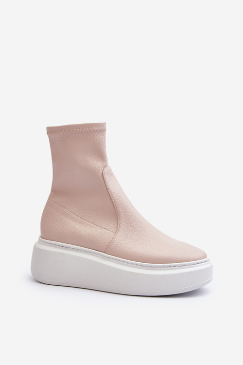 Жіночі шкіряні ботильйони Zazoo 3395 на масивній платформі бежеві