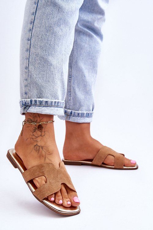 Жіночі класичні замшеві тапочки бежеві Evana