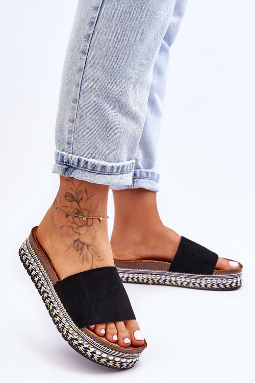 Жіночі гладкі замшеві тапочки чорного кольору Hayen