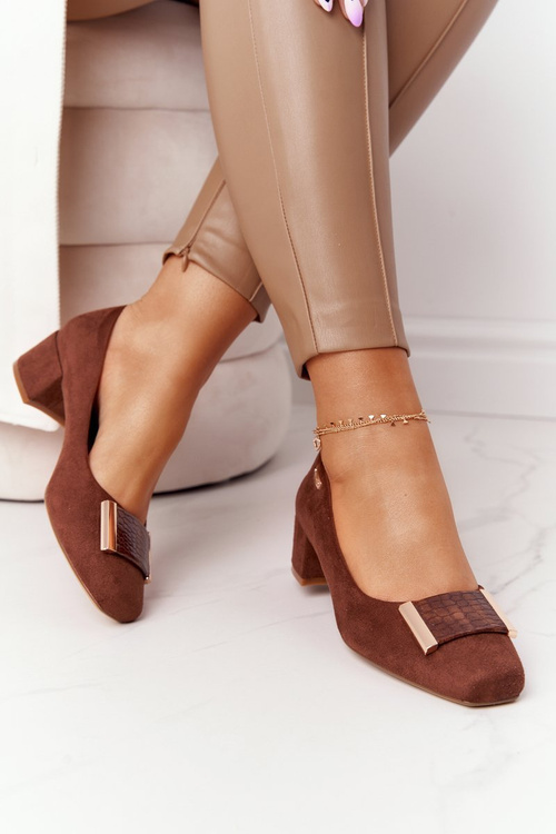 Замшеві човники на блочному каблуці Sergio Leone PB142 Коричневий