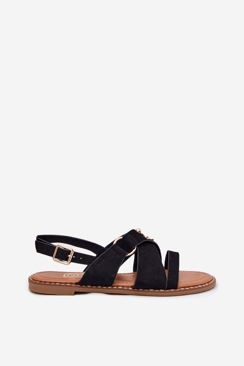 Сандалі Жіночі На Плоскому Каблуку З Золотими Шипами Чорні Zanira