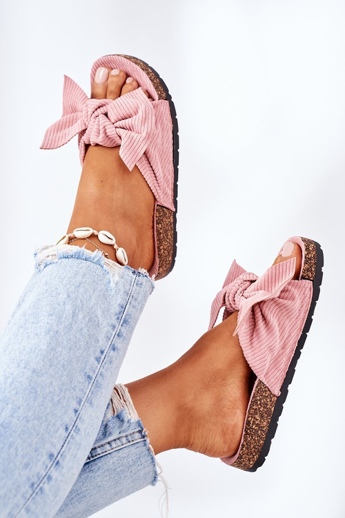 Вельветові тапочки на корковій підошві, рожеві літні