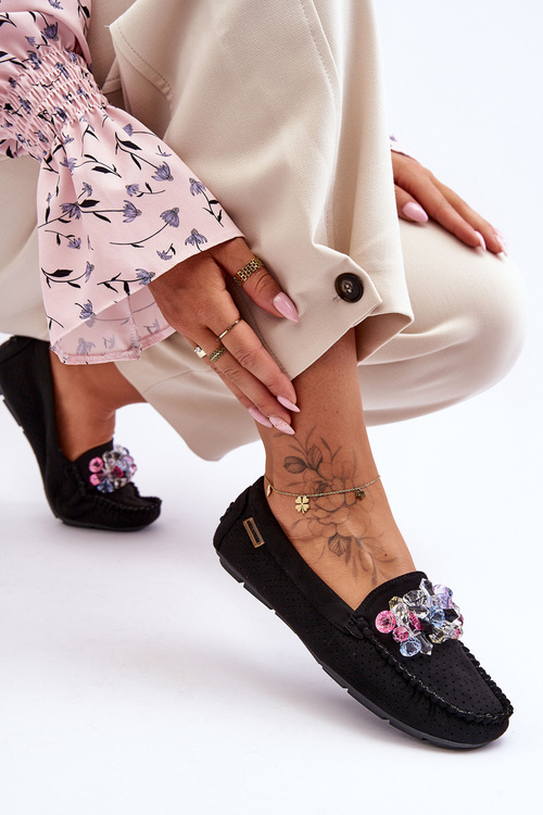 Стильні замшеві мокасини з прикрасами Black Delima