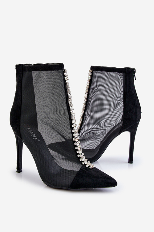 Модні жіночі чоботи на шпильці з сіткою чорного кольору Rummi