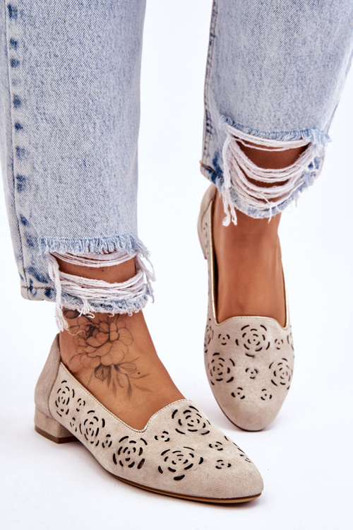 Ажурні жіночі лофери Sergio Leone BL627 Бежеві