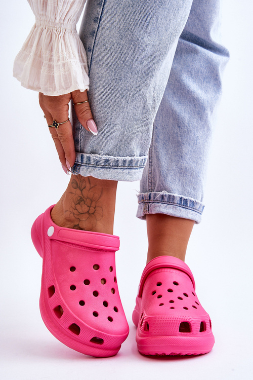 Поролонові босоніжки Crocs на масивній підошві Темно-рожеві Katniss