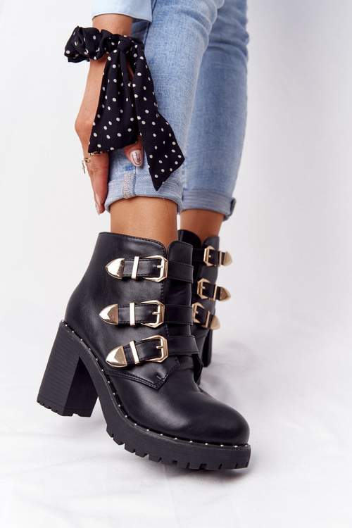 Чоботи на блочному каблуці Lu Boo Чорні