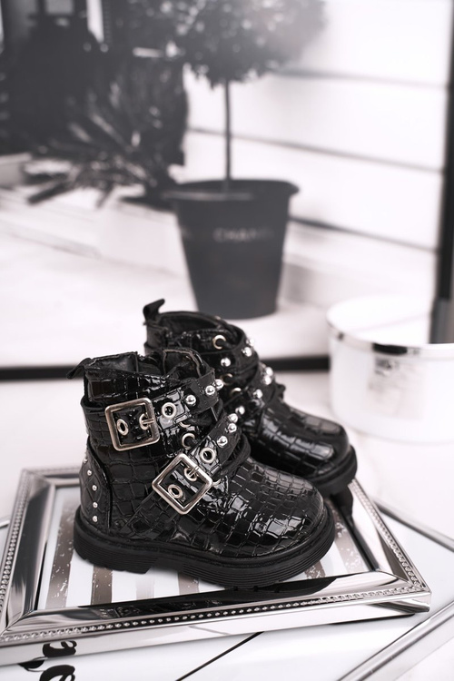 Чоботи дитячі теплі з хутром лаковані Black Mary