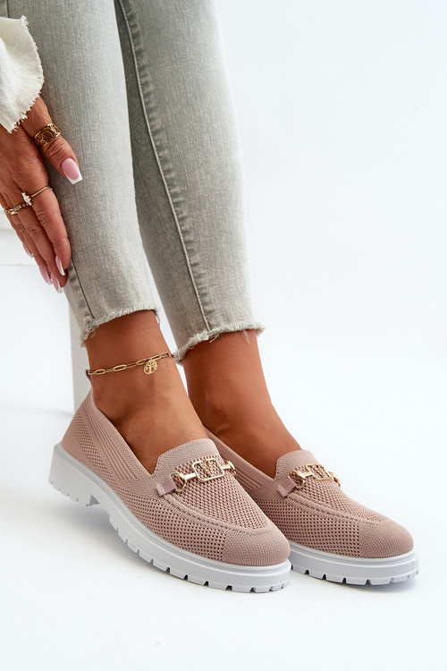 Жіночі лофери на плоскій підошві із золотистими деталями рожевого кольору Limentia