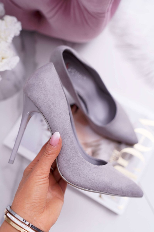 Жіночі замшеві туфлі на шпильці сірі Yanna