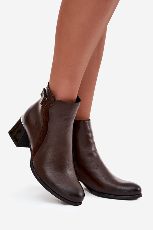 Шкіряні жіночі черевики на підборах з підкладкою Zazoo 60563 шоколадні